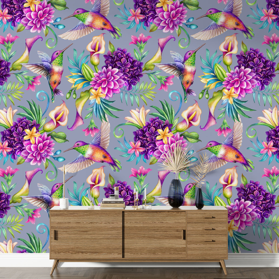 Papel pintado con motivos XL - Flores Pájaros