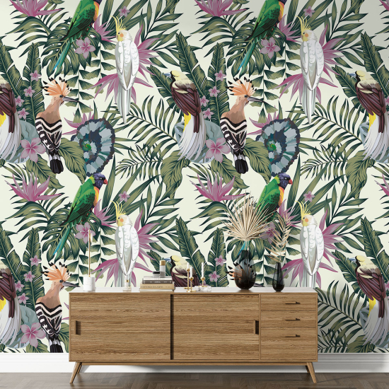 Papel pintado con motivos XL - Flores pájaros