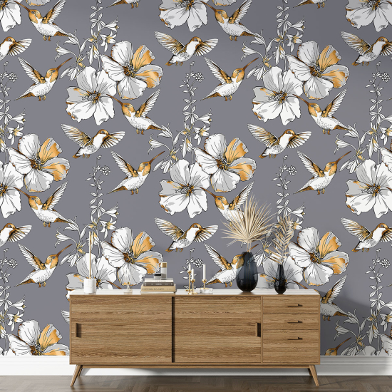 Papel pintado con motivos XL - Flores Pájaros