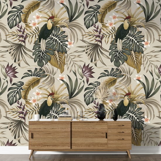 Papel pintado con motivos XL - Flores Pájaros