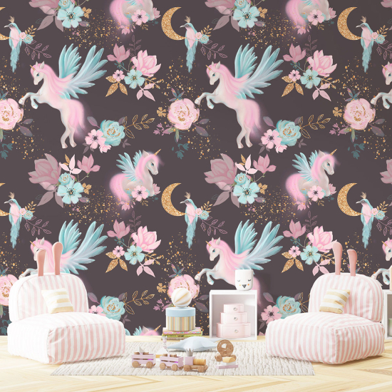 Papel pintado con motivos XL para niños - infantil - Unicornios