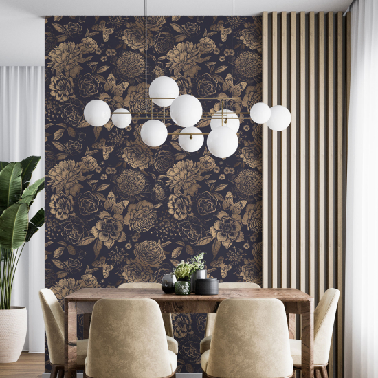 Papel pintado - Flores Mariposas