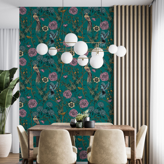 Papel pintado - Flores Pájaros