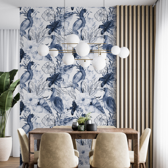 Papel pintado - Flores Pájaros
