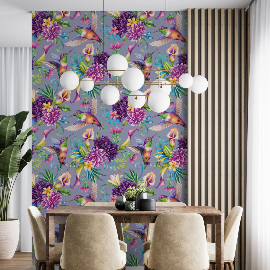 Papel pintado - Flores Pájaros