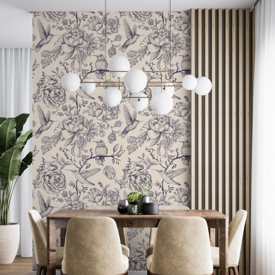 Papel pintado - Flores Pájaros