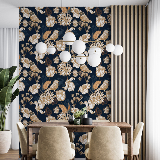 Papel pintado - Flores Pájaros