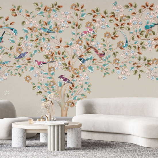 Papel pintado panorámico - Árbol Pájaros