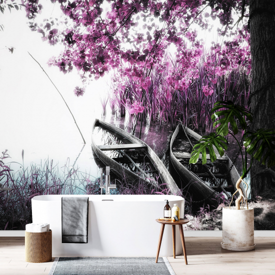Papel pintado panorámico - Barcos Flores rosas