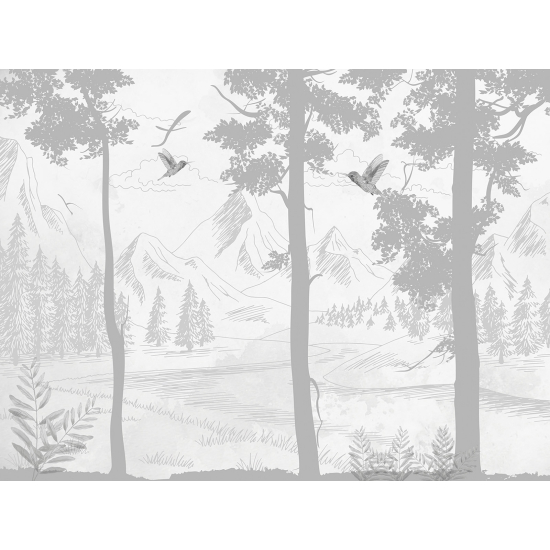 Papel pintado panorámico - Bosque Aves