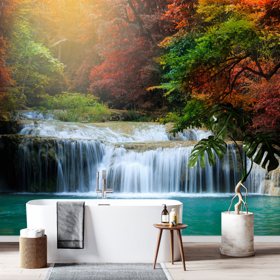 Papel pintado panorámico - Cascadas Bosque