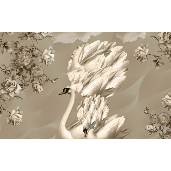 Papel pintado panorámico - Cisne Flores