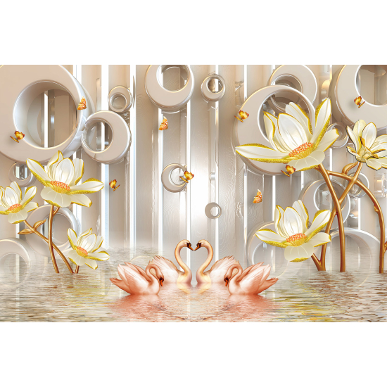 Papel pintado panorámico - Cisnes 3D