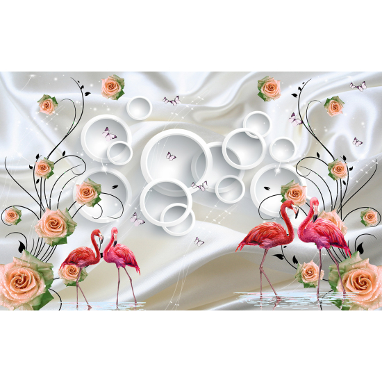 Papel pintado panorámico - Flamencos Rosados