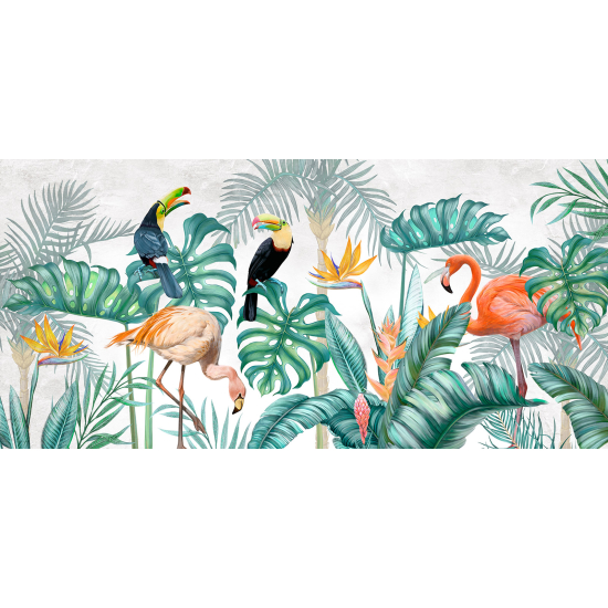 Papel pintado panorámico - Flamencos Rosados