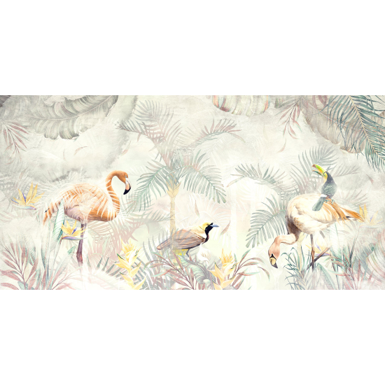 Papel pintado panorámico - Flamencos Rosados