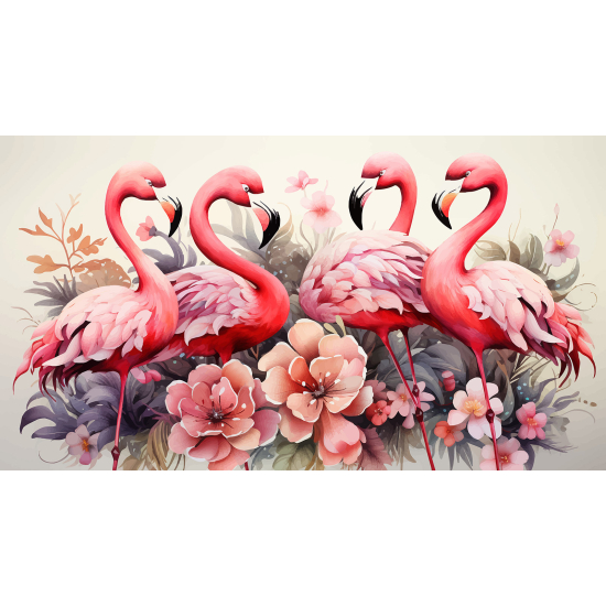 Papel pintado panorámico - Flamencos Rosados