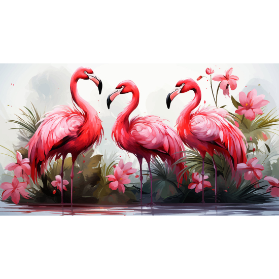 Papel pintado panorámico - Flamencos Rosados