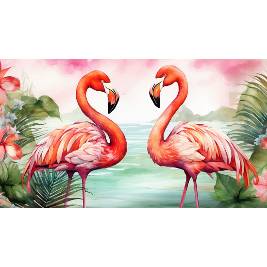 Papel pintado panorámico - Flamencos Rosados