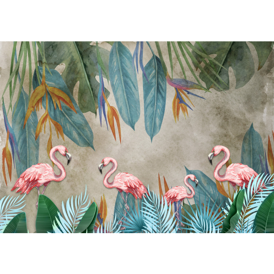 Papel pintado panorámico - Flamencos Rosados