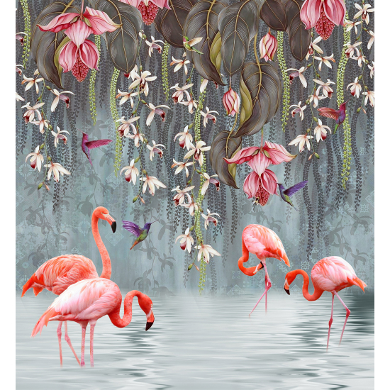 Papel pintado panorámico - Flamencos Rosados