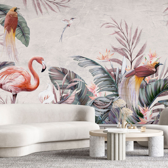 Papel pintado panorámico - Flamencos Rosados Aves