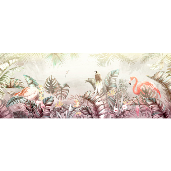 Papel pintado panorámico - Flamencos Rosados Tropicales