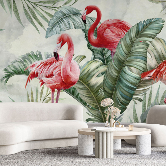 Papel pintado panorámico - Flamencos rosas