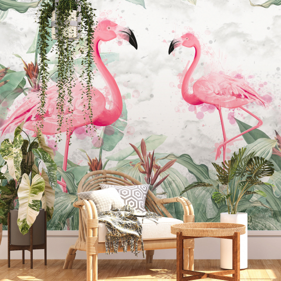 Papel pintado panorámico - Flamencos rosas