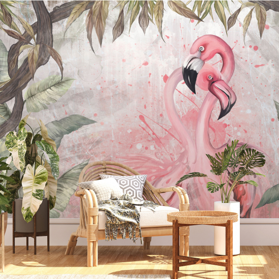 Papel pintado panorámico - Flamencos rosas