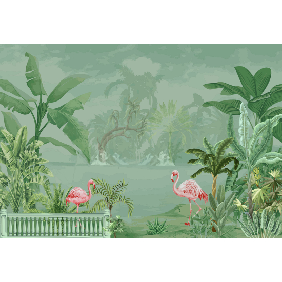 Papel pintado panorámico - Flamencos rosas