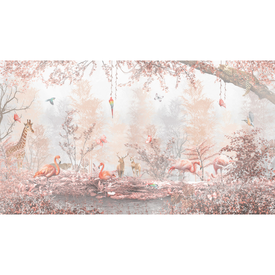 Papel pintado panorámico - Flamencos rosas