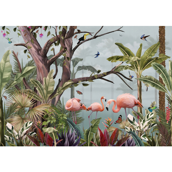 Papel pintado panorámico - Flamencos rosas