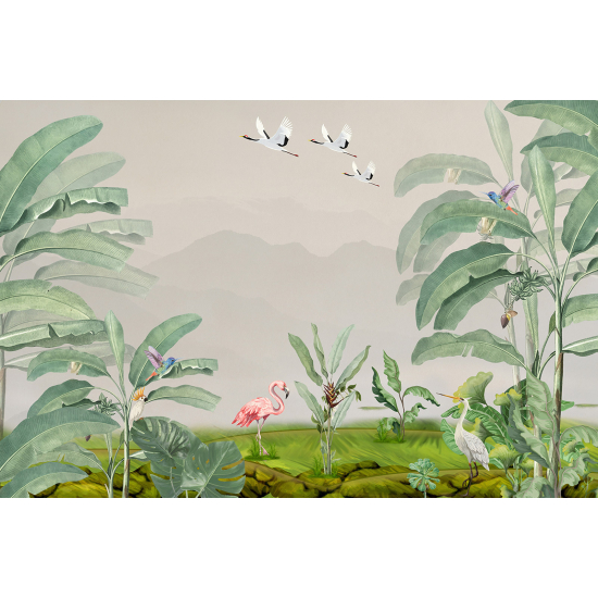 Papel pintado panorámico - Flamencos rosas