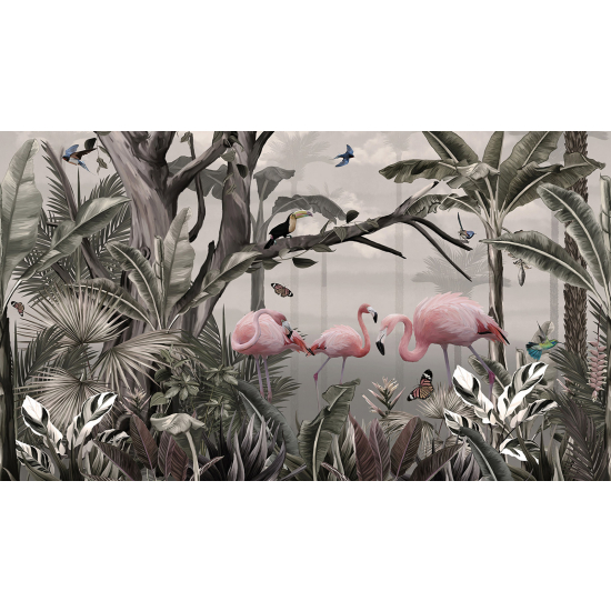 Papel pintado panorámico - Flamencos rosas