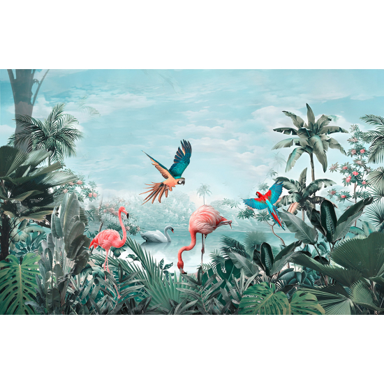 Papel pintado panorámico - Flamencos rosas