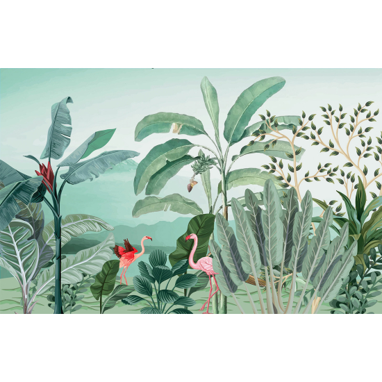 Papel pintado panorámico - Flamencos rosas