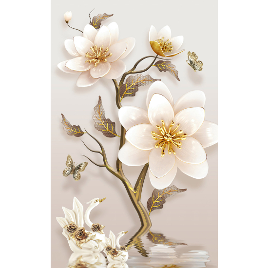 Papel pintado panorámico - Flores 3D