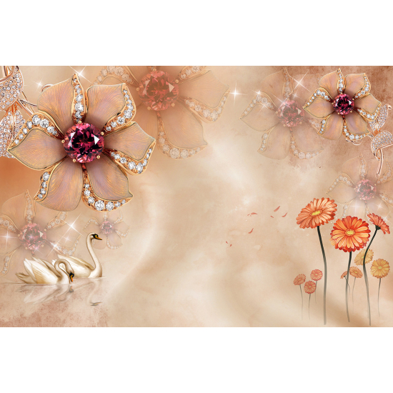 Papel pintado panorámico - Flores 3D