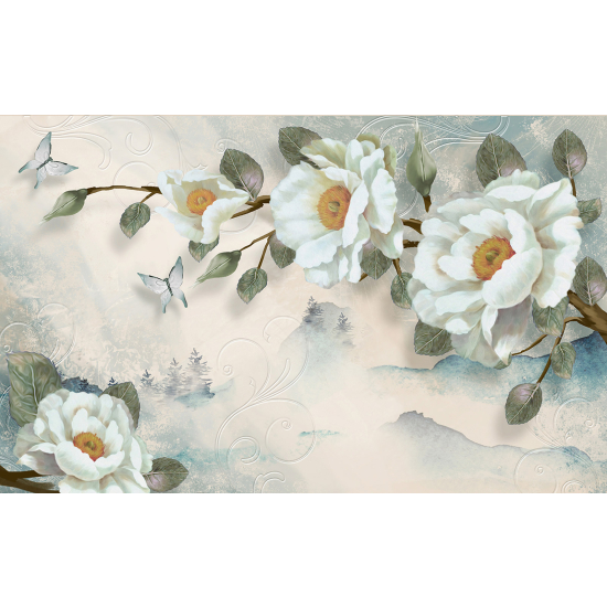 Papel pintado panorámico - Flores 3D