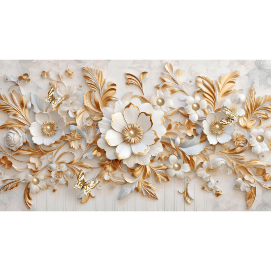 Papel pintado panorámico - Flores 3D