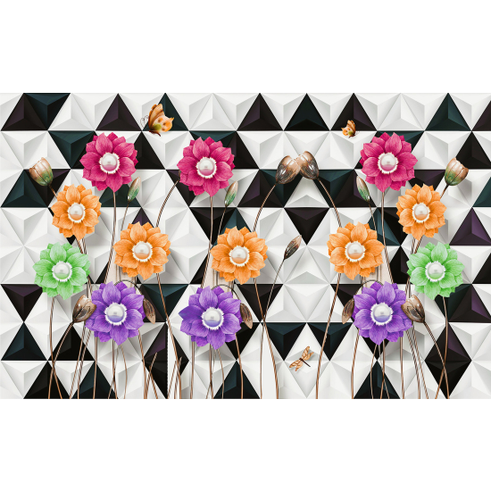 Papel pintado panorámico - Flores 3D