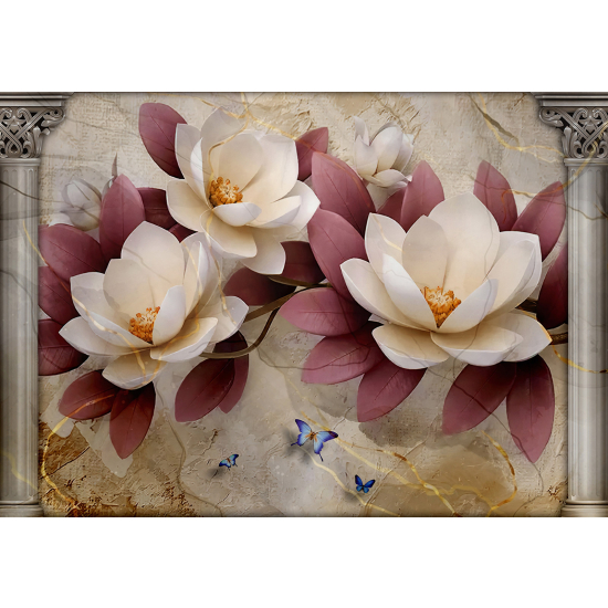Papel pintado panorámico - Flores 3D