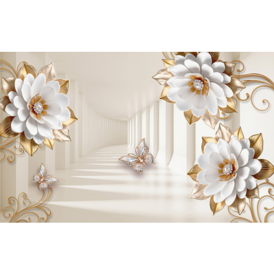 Papel pintado panorámico - Flores 3D