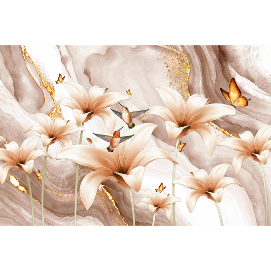 Papel pintado panorámico - Flores 3D