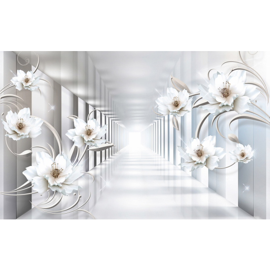 Papel pintado panorámico - Flores Columnata 3D