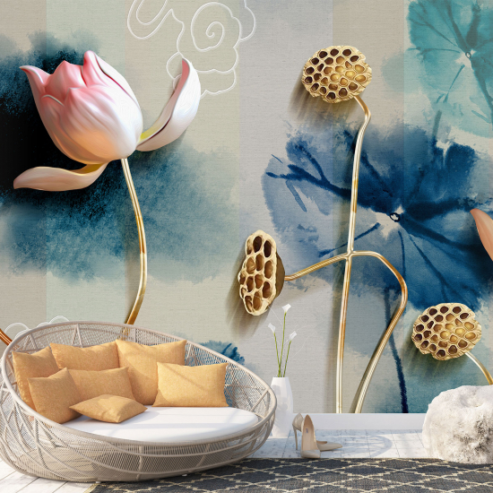 Papel pintado panorámico - Flores Efecto 3D