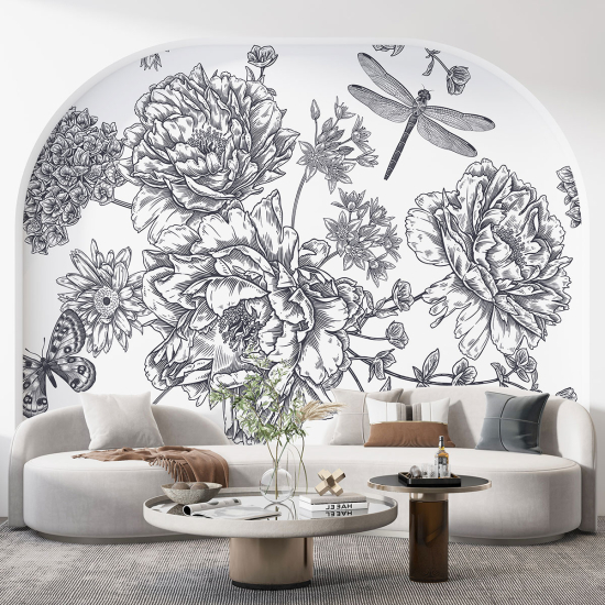 Papel pintado panorámico - Flores Libélula