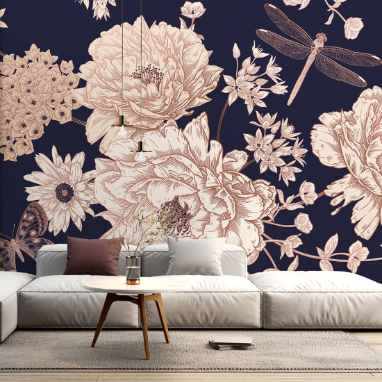 Papel pintado panorámico - Flores Libélula