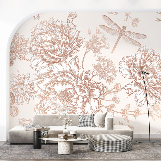 Papel pintado panorámico - Flores Libélula